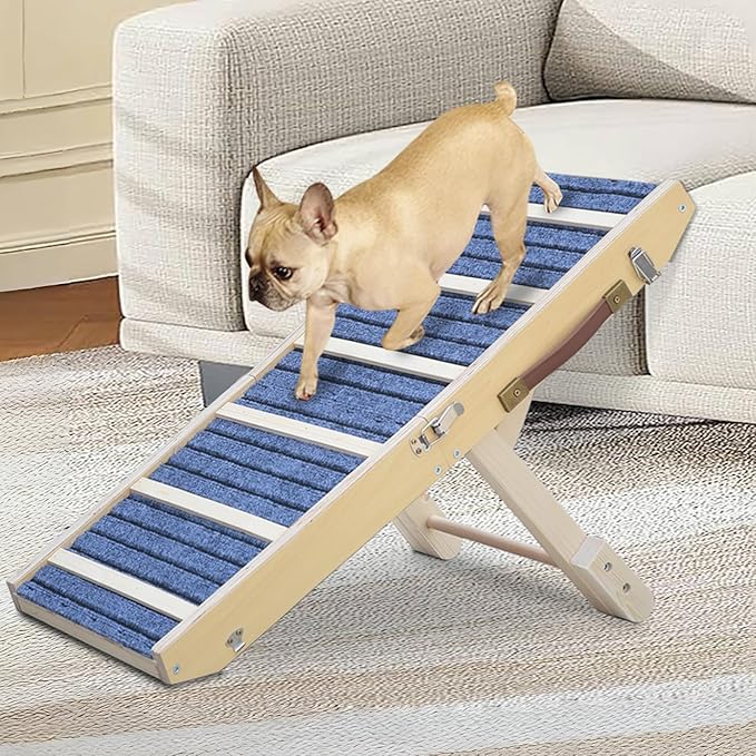 Dog Ramp for Bed, Upgraded 33" Long Portable Dog Ramp for Couch, Wood Folding Pet Ramp for All Breeds Small Old Dogs to Get on Bed, 4 Adjustable Heights 12.9" to 17.7"(Wood, Up to 50lbs)-PurrikoPets