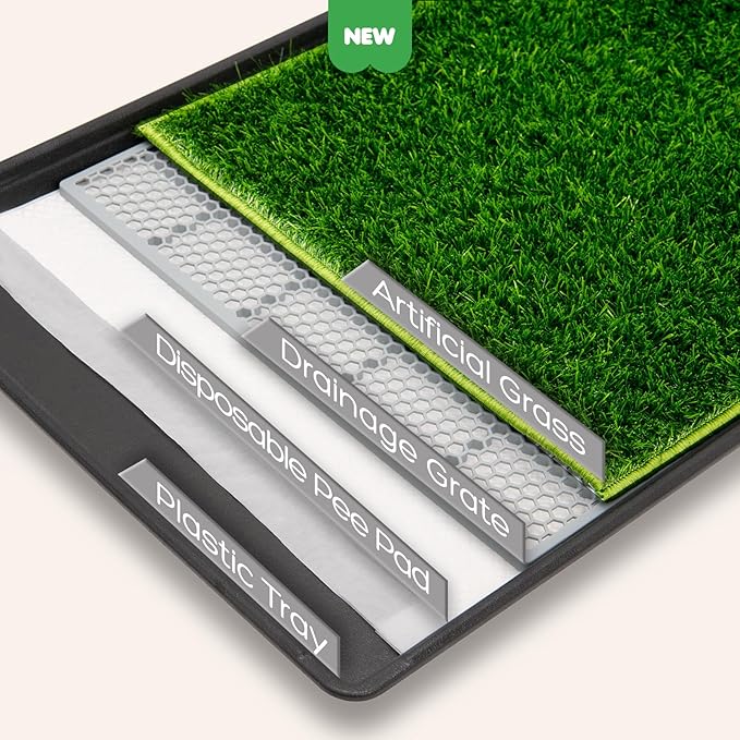 Dog Grass Pad with Tray, 34×23in Large Litter Box, 2×Grass Pad for Dogs Potty Washable, Thick Soft Odor-Free Hemmed Dog Pee Grass, Indoor Potty Training Balcony-PurrikoPets