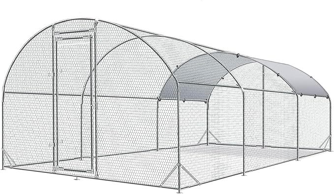4ever2buy Large Metal Chicken Coop with Run Walk-in Poultry Cage Chicken Runs House Pen Cage Dome Roofed Chicken Coops with Anti-Ultraviolet Cover for Outdoor Backyard Farm Use 9.5'W x 19.3'L x 6.3'H-PurrikoPets