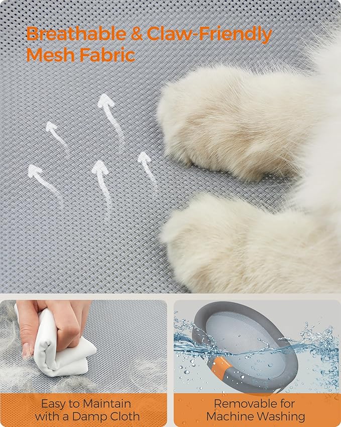 Feandrea Pet Bed, Cat Hammock, Elevated Cat Bed for Multiple Cats, with Removable Washable Mesh, for Pets up to 28 lb, Oval, Gray UPCB002G01-PurrikoPets