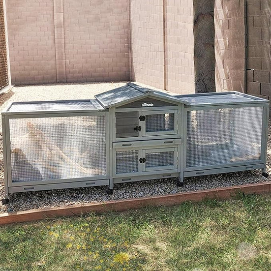 Aivituvin Rabbit Hutch Large 2-Story Bunny Cage Indoor Outdoor on Wheels Bunny House with Run,Pull-Out Tray-PurrikoPets