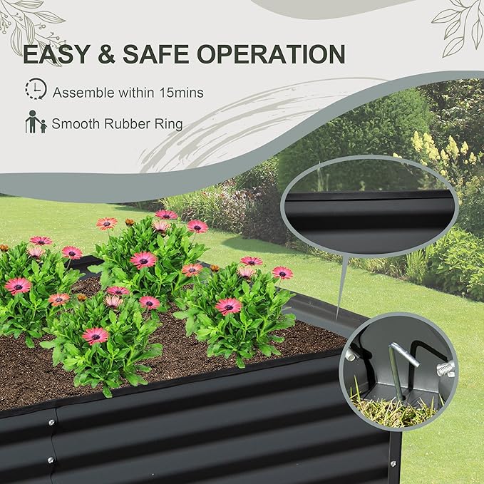 Domi Raised Garden Beds Outdoor, 8x4x1.5Ft Thickening Tall Metal Rectangular Deep Root Box Planter for Vegetables, Flowers, Herbs, and Succulents 1.5" Deep w/ 342 Gallon Capacity - Dark Gray-PurrikoPets