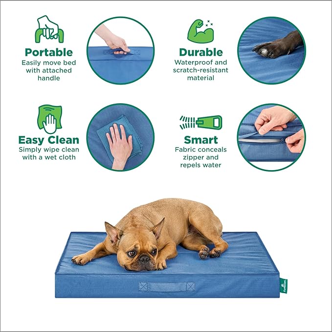 FurHaven Cooling Dog Bed – XL Foam Mattress for Joint Pain Relief, Waterproof Liner, Removable Washable Cover, Durable for Outdoor Use, Deluxe Grid Indoor/Outdoor Bed – Blue, Jumbo-PurrikoPets