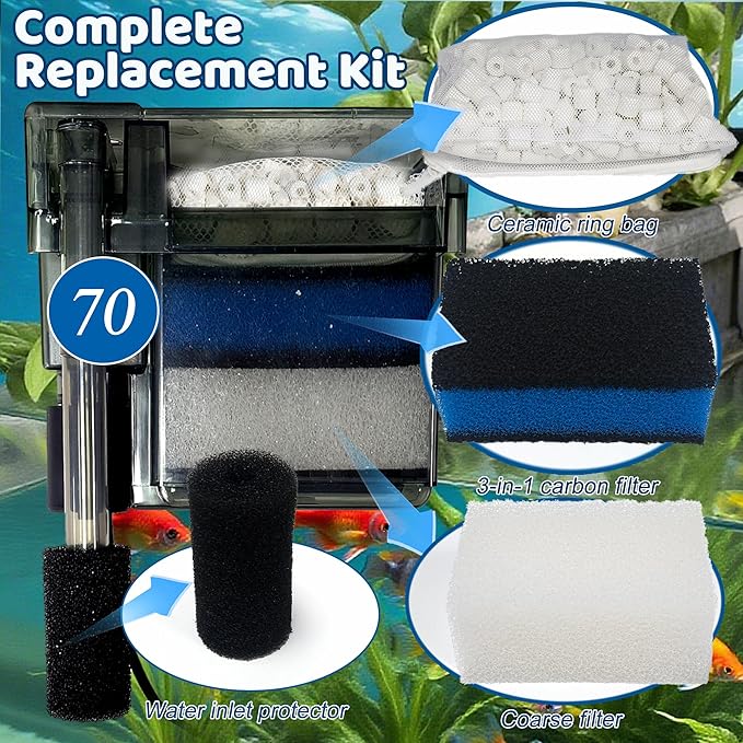 2 Sets of Upgraded Three-Stage Filtration Fish Tank Filter for AquaClear 70 Power Filter, 2 Set of Replacement Maintenance Kit for Fish Tank Filter for 40- to 70-Gallon Aquariums-PurrikoPets