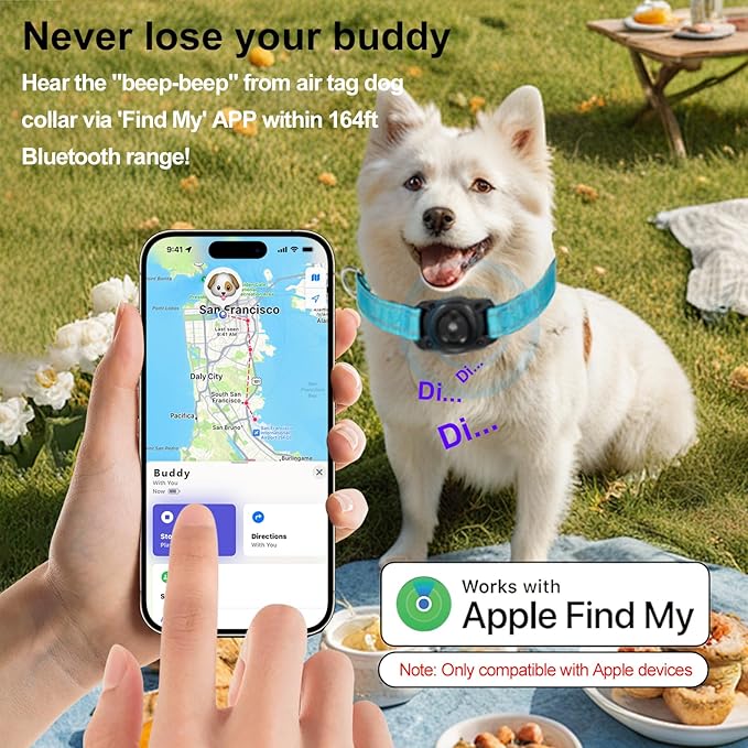 Air -Tag Dog Collar Waterproof Dog Air Tracker Chip for Apple Find My (iOS only) Reflective Strip Real Time Anti-Loss Tags Ultra-Durable GPS Pet Tracking Collar, Sky Blue M (12.4''-17.3'')-PurrikoPets