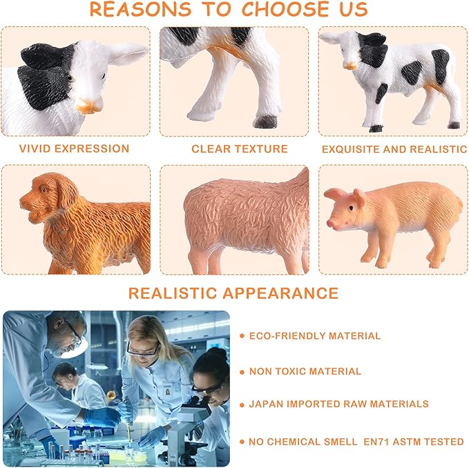 16Pcs Small Animals Figures, Realistic Farm Animals Toys for Cupcake Toppers, Learning Educational Toys, Birthday Party Favors Gift for Kids-PurrikoPets