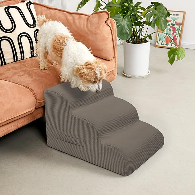 Dog Steps for Small Dogs, 4-Step Pet Ramp Stairs for High Beds and Sofa, Non-Slip Pet Stairs for Small Dogs and Cats, Removable and Easy to Clean Cover, Light Brown-PurrikoPets