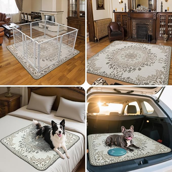 FXW Washable Pee Pads for Dogs, Puppy Pads with Super Absorbent, Specifically Designed for FXW Rollick/Homeplus 24 inch 6 Panels Dog Pen, 63" × 39" Rectangle, Boho, 1 Pack-PurrikoPets