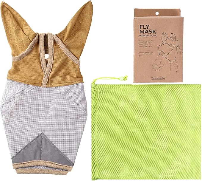 Fly Masks for Horses, 70% Uv-Block, Breathable Fly Mask for Equines, Durable, Comfortable Fit for All-Day Protection, Horse Size (Horse Fly Mask, with Ears)-PurrikoPets