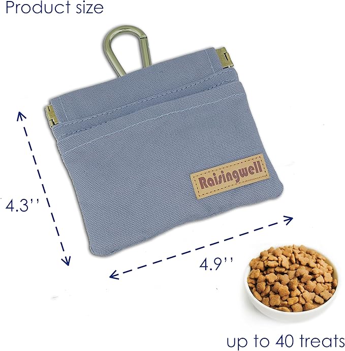 Dog Treat Pouch, Small Cotton Pocket Sized Training Holder, Hand Free Walking Fanny Bag with Carabiner, Self-Closing Pet Feed Snack Reward, Behavior Aids for Puppy Travel or Outdoor (Grey)-PurrikoPets