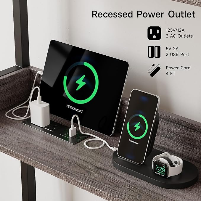 55 Inches Cat Litter Box Enclosure, Hidden Litter Box Furniture with 2 Storage Shelves and Charging Sockets, Wooden Cat House, Large Indoor Cabinet for Living Room & Entryway, Grey-PurrikoPets