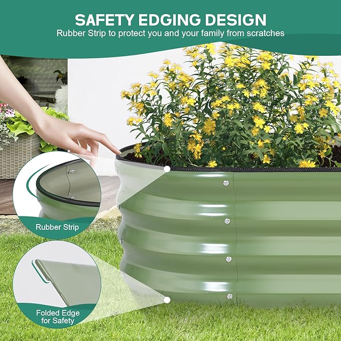 Galvanized Raised Garden Bed Outdoor - 4×2×1ft Planter Raised Beds for Gardening | Oval Metal Garden Planter Box with Safety Edging and Gloves for Vegetables Fruits and Flowers OliveGreen-PurrikoPets