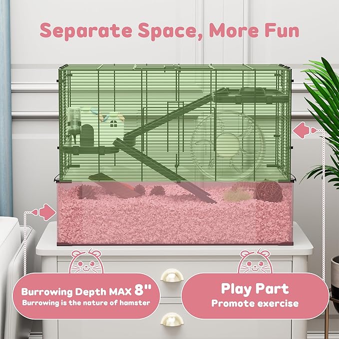 3-Tier Glass Hamster Tank, Large Hamster Cage Habitat with 11inch Big Running Wheel for Rat, Mouse, Gerbil, Syrian Hamster, 590 SQ INCHES-PurrikoPets