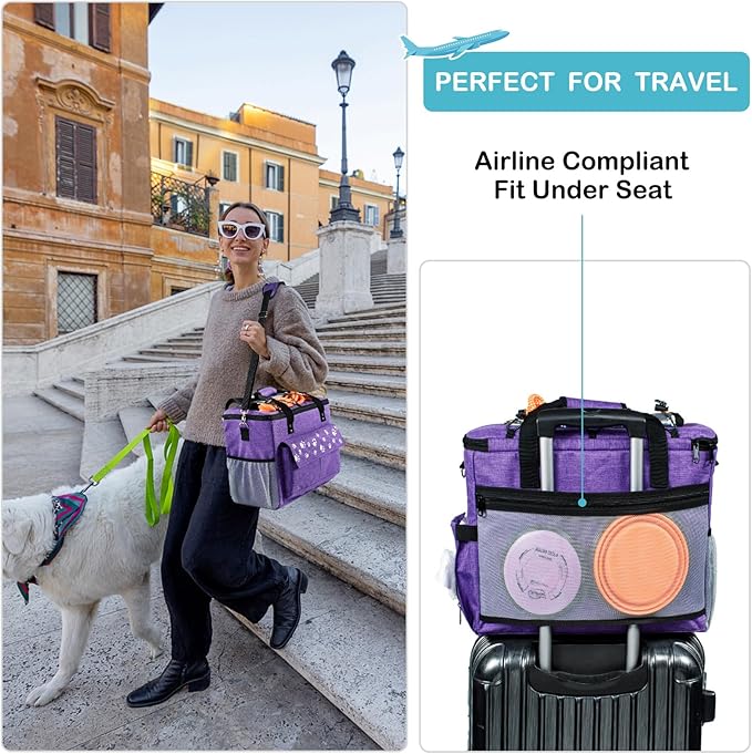 Dog Travel Bag, Airline Approved Dogs Bags for Traveling, 2 Dog 's Food Travel Container and Collapsible Bowls, Weekend Pet Travel Bags (X-Large)-PurrikoPets