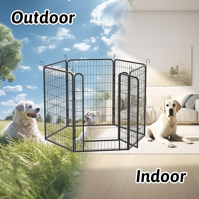 Dog Playpen, Outdoor Dog Fence, 6 Panels, 40" H Dog Pen for Large/Medium/Small Dogs, Heavy Duty Metal Pet Fence with Gate, Portable Dog Fence for RV Camping and Yard (Black)-PurrikoPets