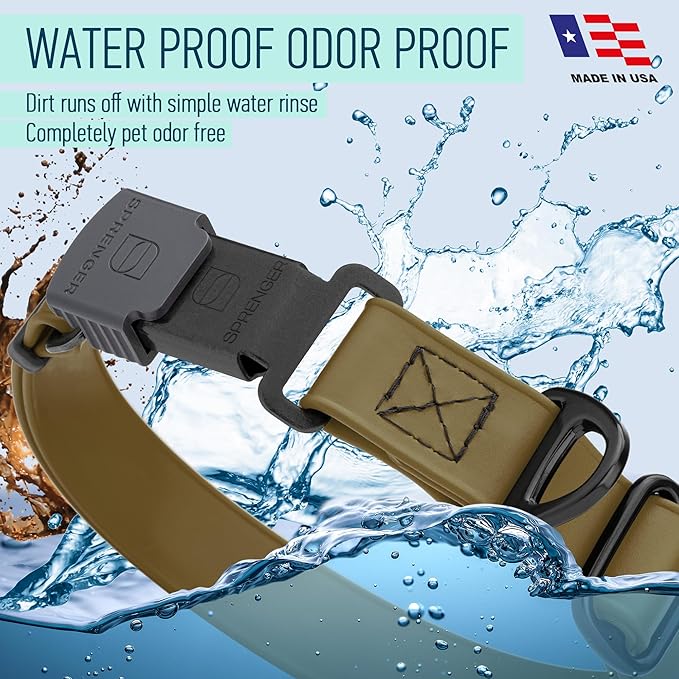 Dogline Biothane Waterproof Dog Collar with Herm Sprenger Stainless Steel Quick Release Buckle – Heavy Duty Tactical Durable Collar for Dogs – Comfortable and Safe Pet Collar, W 3/4" L 12-19", Brown-PurrikoPets