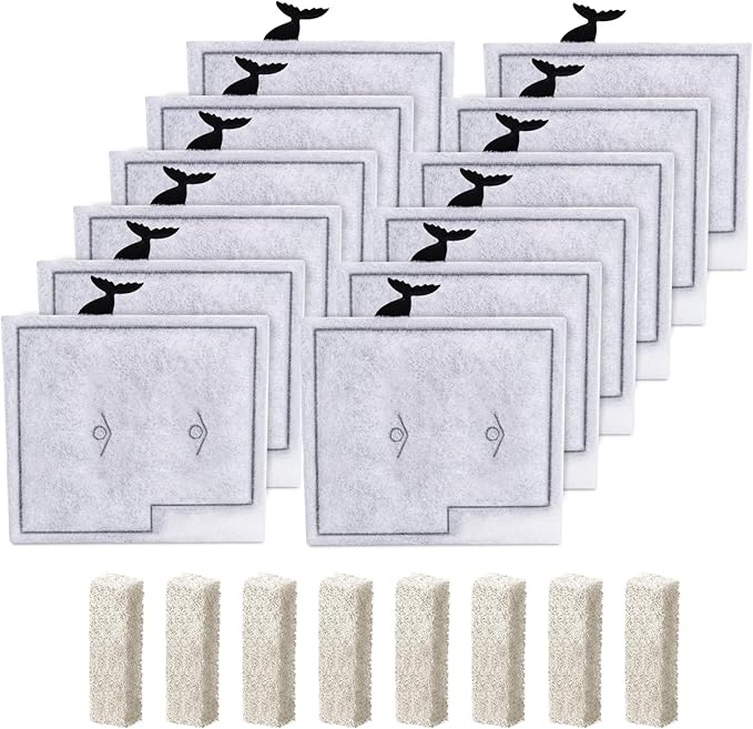12 Pack Medium Filter Cartridges+ 8 Pack Ammonia Reducer Filter Pads Compatible with Aqueon QuietFlow LED PRO Power Filter Size 10 & E Internal Power Size 20 & Zilla Size 20-PurrikoPets