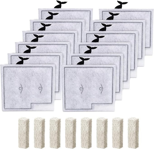 12 Pack Medium Filter Cartridges+ 8 Pack Ammonia Reducer Filter Pads Compatible with Aqueon QuietFlow LED PRO Power Filter Size 10 & E Internal Power Size 20 & Zilla Size 20-PurrikoPets