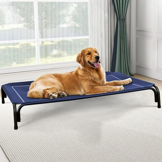 Elevated Dog Bed, Raised Outdoor Dog Bed for Large Sized Dogs, Portable Cooling Pet Cot with Breathable & Washable Mesh, Indoor & Outdoor Pet Hammock with Skid-Resistant Feet.-PurrikoPets