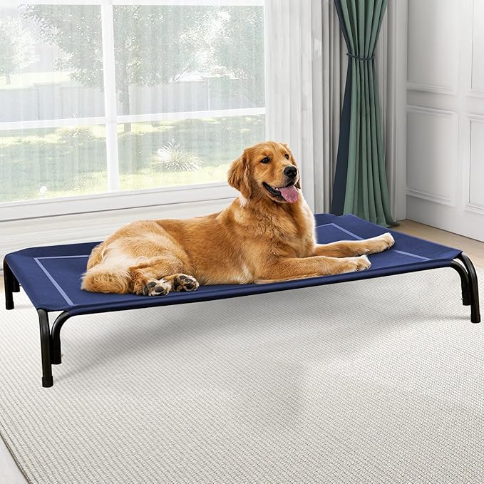 Elevated Dog Bed, Raised Outdoor Dog Bed for Extra Large Sized Dogs, Portable Cooling Pet Cot with Breathable & Washable Mesh, Indoor & Outdoor Pet Hammock with Skid-Resistant Feet.-PurrikoPets