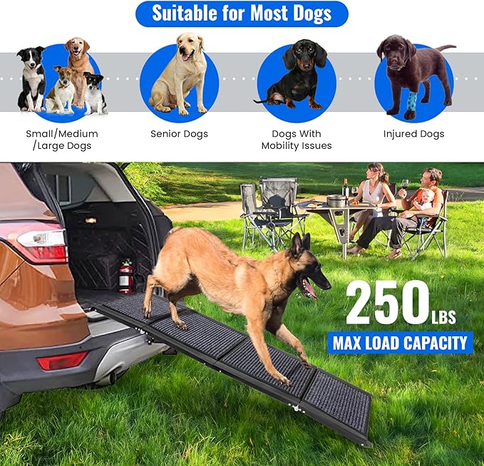 Dog Ramp for Car, 63"x17" Foldable Car Ramp for Dogs, Dog Car Dog Ramps for Large Dogs SUV, Car Dog Ramp with Non-Slip Rug Surface, Folding Dog Ramp for Truck, SUV-PurrikoPets