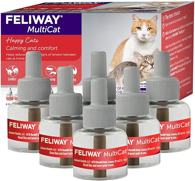 FELIWAY® MultiCat 6 x 30 Day Cat Calming Refills for Pheromone Diffuser, 6 x 48ml Value Pack- Helps Reduce Conflicts and Signs of Tension in Multi-Cat Households-PurrikoPets