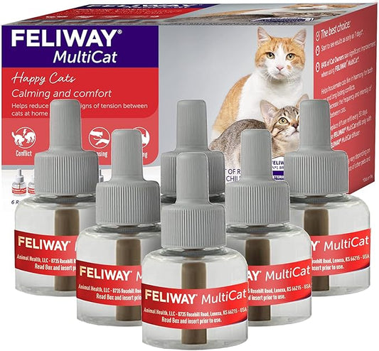 FELIWAY® MultiCat 6 x 30 Day Cat Calming Refills for Pheromone Diffuser, 6 x 48ml Value Pack- Helps Reduce Conflicts and Signs of Tension in Multi-Cat Households-PurrikoPets