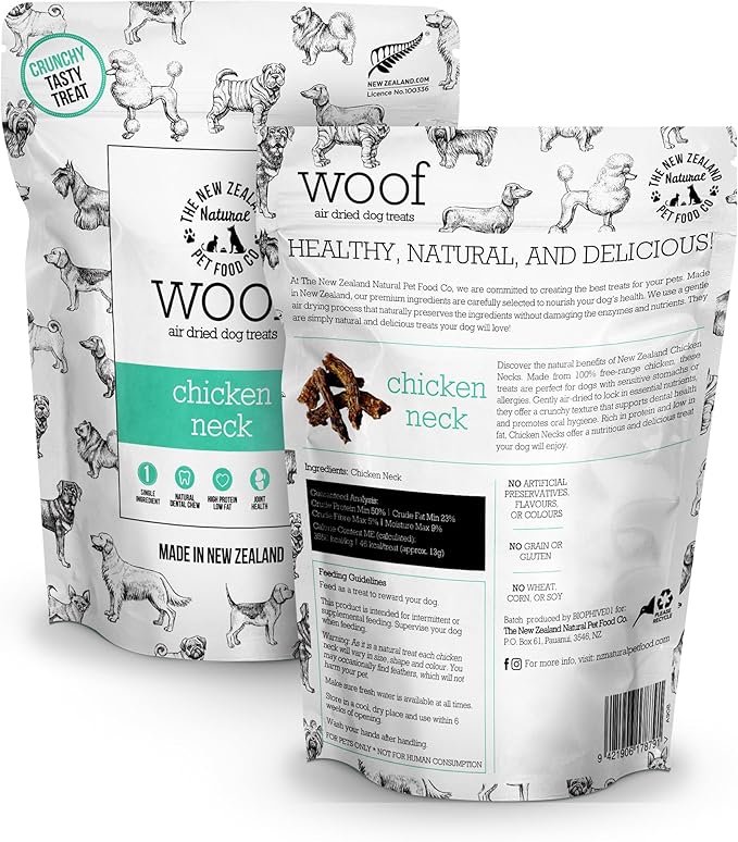 Air Dried WOOF Chicken Neck Treat - Mixer, or Topper - Air Dried, High Protein,Natural, Single Ingredient - 1.76oz-PurrikoPets