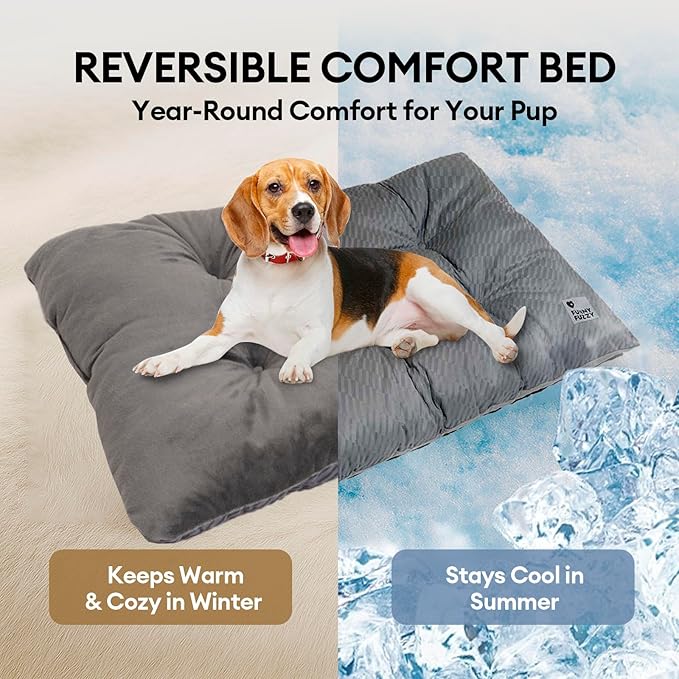 FUNNY FUZZY 30x20 Washable Dog Bed Crate Mat, 2 in1 Pet Pillow Sleeping Bed, Fluffy Deluxe Kennel Mattress for Medium Dog and Cat,Charcoal Grey,M-PurrikoPets