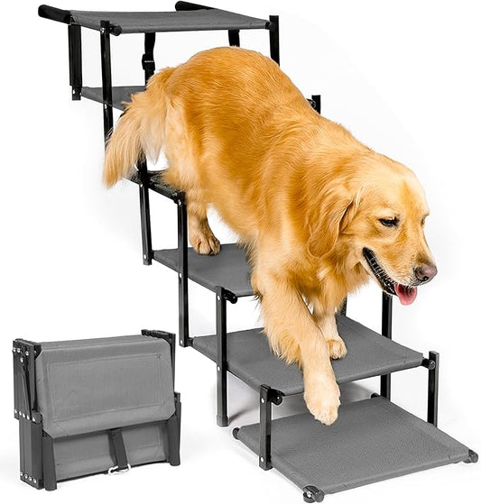 Dog Stairs for Trucks & SUVs – Foldable, Portable Pet Ramp for Large Dogs, Non-Slip Steps Supports Up to 250 lbs-PurrikoPets