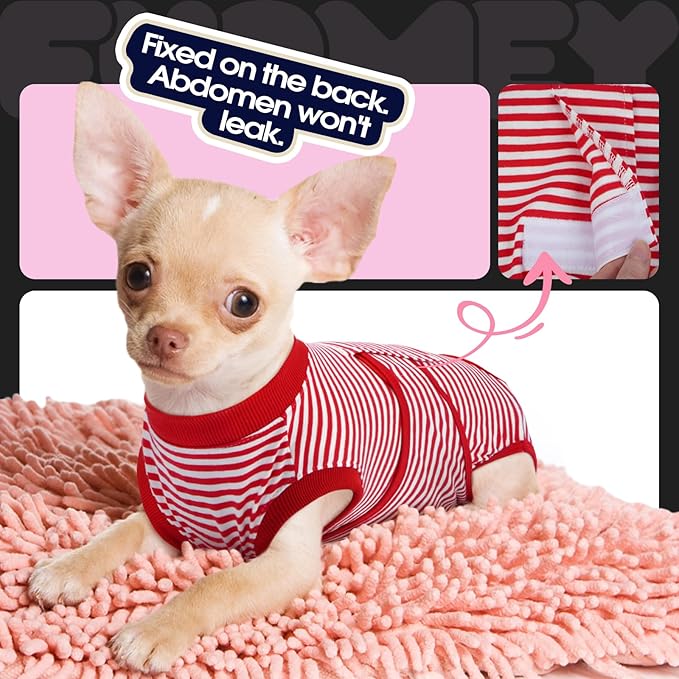 FUAMEY Dog Recovery Suit Male,Dogs Surgery Neuter Suits Puppy Spay Shirts for Female Protect Dog's Skin Anti Licking Abdominal Wounds Doggie Onesie Pet Bodysuit Alternative to Cone Red Stripes XS-PurrikoPets