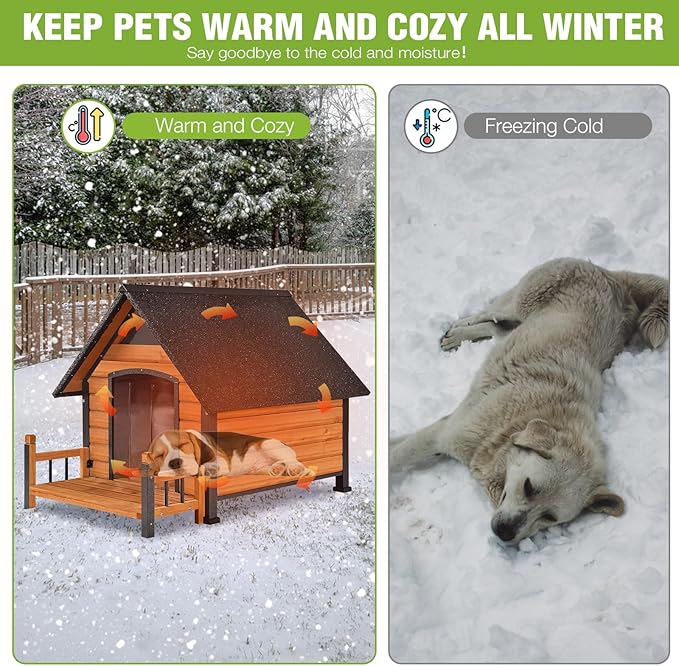 Dog House Outdoor Insulated, Sturdy & Warm Winter Puppy Shelter, 45" L Large Dog Kennel with Chew-Proof Iron Frame, Suitable for Small to Large Dogs(Brown)-PurrikoPets