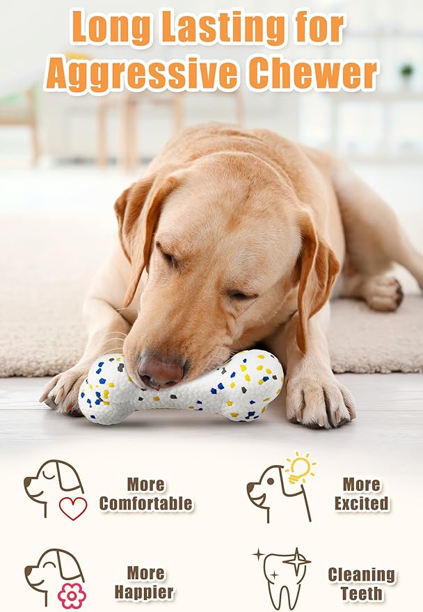 7.28" Indestructible Large Bone Balls for Aggressive Chewers Durable Stick Bouncy Interactive Chew Toy for Dogs Fetch Game Lightweight Floating Outdoor Training, White-PurrikoPets