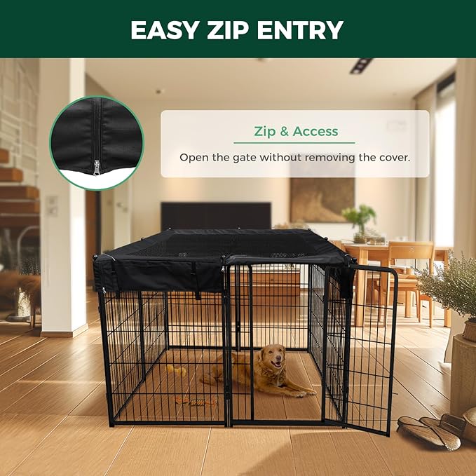 FXW Homeplus Unleashed Indoor Dog Playpen - Stress-Free and Safe Play, Heavy Duty 40 Inch 8 Wire Panels with Playpen Cover for Medium and Large Dogs, Black│Patented-PurrikoPets
