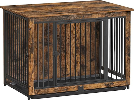 Feandrea Dog Crate Furniture, 38 Inches Dog Kennel for Dogs up to 70 lb, with Removable Tray, Heavy-Duty Dog Cage End Table, Double Doors Dog House, Rustic Brown UPFC013X01-PurrikoPets