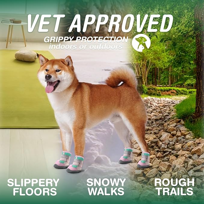Dog Shoes for Large Dogs, Anti-Slip Dog Boots for Winter Snow, Hot Pavement, Dog Booties & Paw Protectors Pink Size 8-PurrikoPets