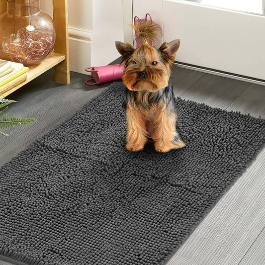 Dog Door Mat Indoor Entrance, 48" x 30" Absorbent Quick-Drying Mud Rugs, Non-Slip Door Rugs for Entryway Indoor Washable, Soft Chenille Dog Mat for Muddy Paws-PurrikoPets