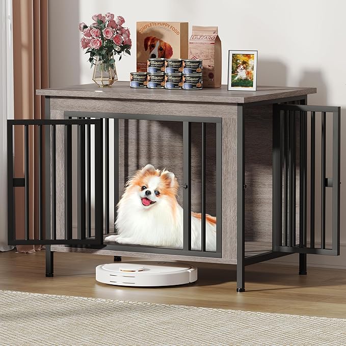 EasyCom 31.5" Small Dog Crate Furniture, Chew-Resistant Dog Crates for Small and Medium Dogs, Dog Kennel Furniture Indoor with 2 Doors and 3.94" Raised Feet, as TV Stand, End Table, Crate Table-PurrikoPets