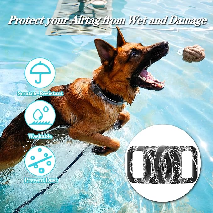 2 Pack Waterproof AirTag Dog Collar Holder Compatible with Apple AirTag, Silicone Hidden Loop Holder for Airtag Tracker, Anti-Lost Dog Collar Air Tag Accessories(Black,Black)-PurrikoPets