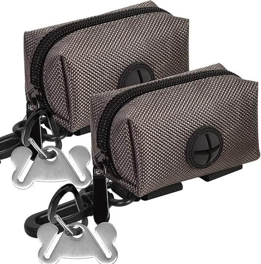 Dog Waste Bag Dispenser Pet Poop Bags Holder for Doggie Waste Bags Dispensers Soft Fabric Zipper Small Doggy Puppy Pouch for Leash Accessory Attachment with Carrier,2PC Grey-PurrikoPets