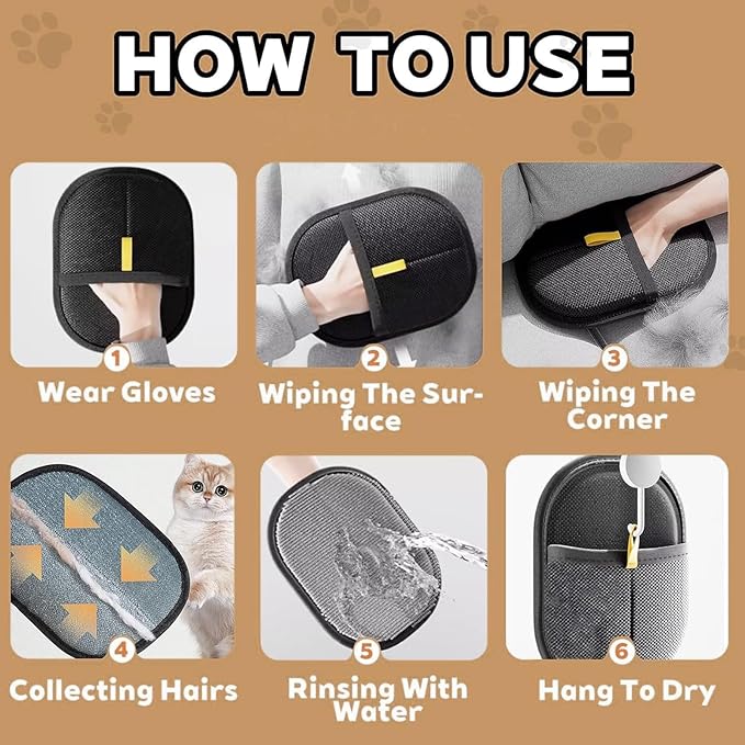 2025 Upgraded Pet Hair Removal Glove |Double-Sided – Reusable Grooming & Bathing Glove for Dogs and Cats |Soft Silcone Touch |Easy Deshedding and Cleaning Mitt (Black, 10 PCS)-PurrikoPets