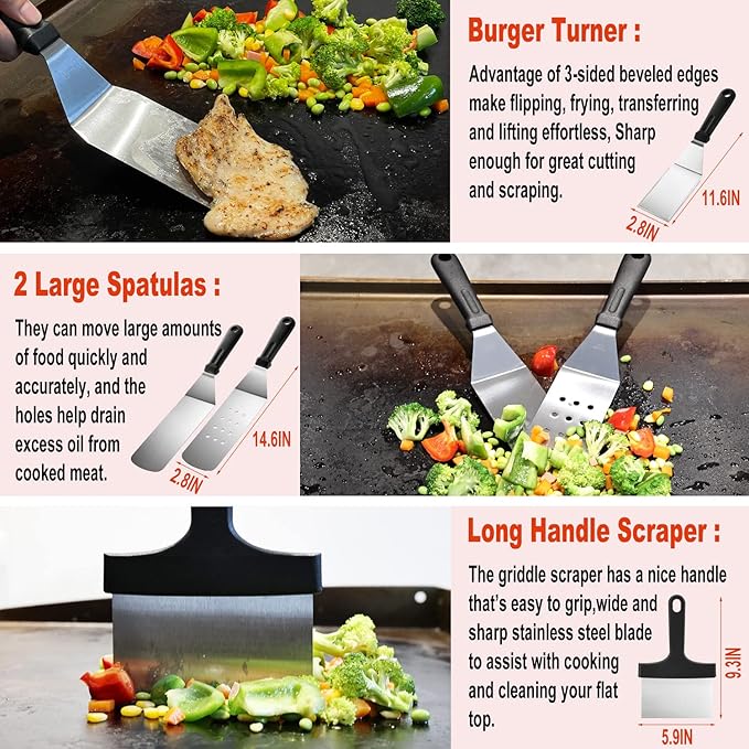 38PCS Flat Top Grill Accessories Set - Must Have for Your Outdoor with Professional Griddle Spatula, Cleaning Kit, Grill Basting Cover - Ideal Griddle Gift for Men Women-PurrikoPets