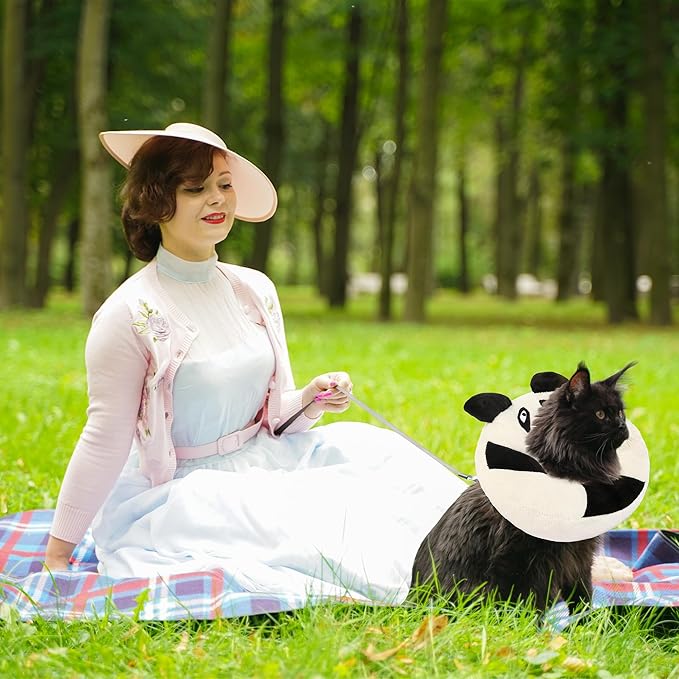Adjustable Cat Collar Soft to Stop Licking After Surgery for Kitten, Alternative to Cone of Shame, Donut Cone for Cats, Pet Elizabethan Collar (Panda, Medium)-PurrikoPets