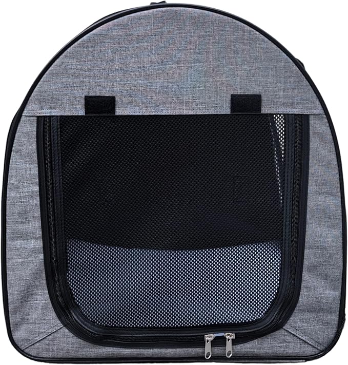 Fabric Portable Pet Kennel/Shelter, Single, Gray, 20"x20"x19.5" - Car Seat-Belt Fixture Included-PurrikoPets