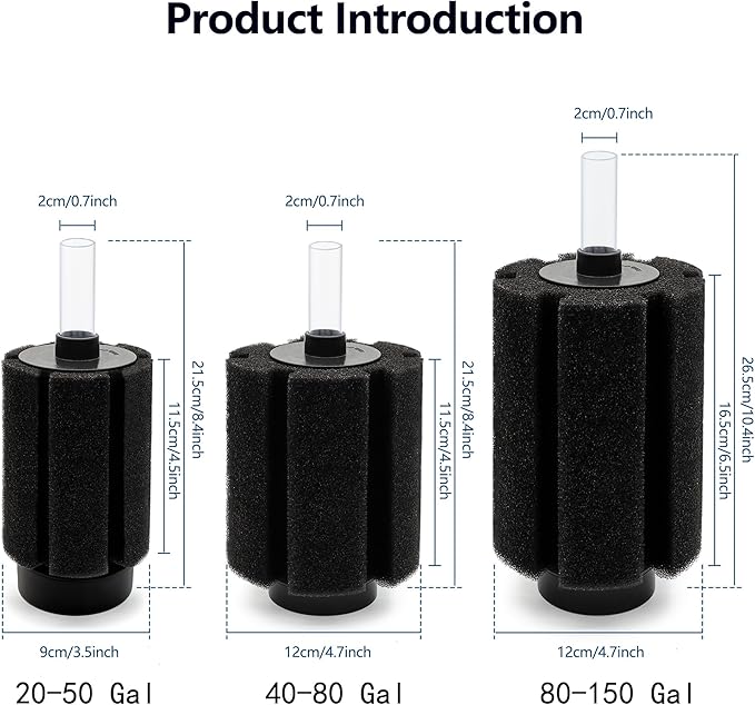 ALEGI 4pcs Large Aquarium Sponge Filter with Suction Cups, Check Valves for Breeding Fry Betta Shrimp Fish Tank ((Upgrade) 40-80 Gal 4 Pcs)-PurrikoPets