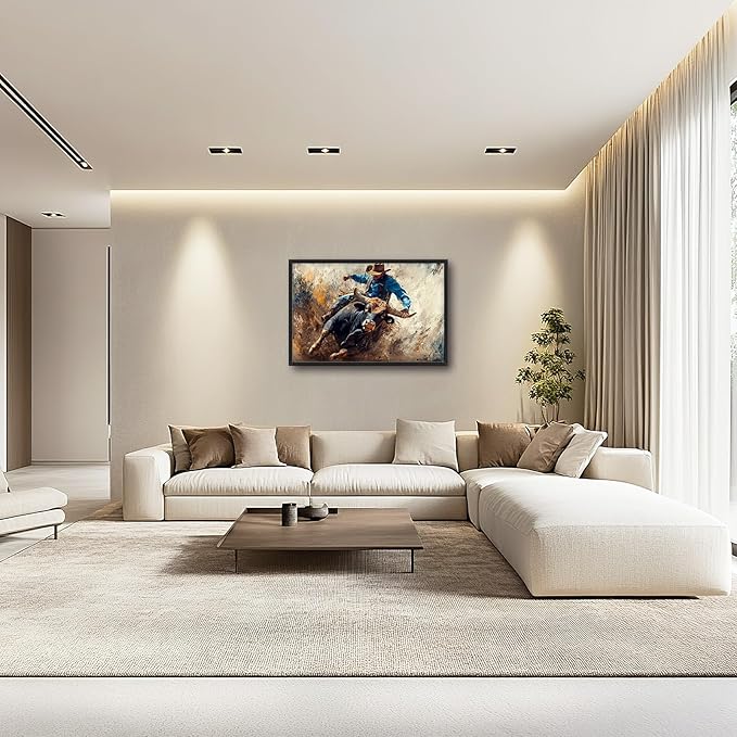 Framed Large Western Cowboy Wall Art, Oversized Rustic Cow Wall Decor for Living Room, Dusty Canvas Painting Pictures Vintage Artwork Home Decoration for Living Room Bedroom Office 36"x24"-PurrikoPets