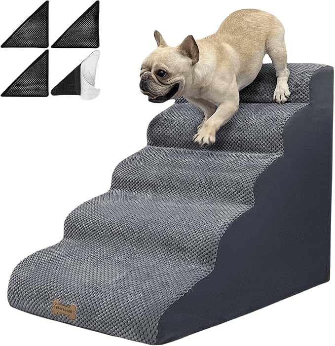 5-Step Dog Stairs for 30 Inch High Beds & 20-30 Inch Couch Bed, Non-Slip Balanced Indoor Pet Ramp Stairs for Small Old Large Dogs Cats to Get on Bed 30D-PurrikoPets