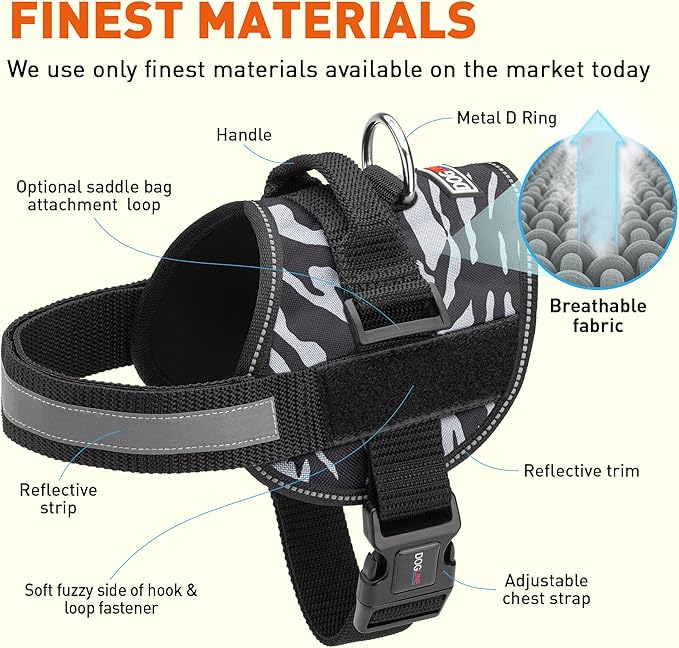 Dogline Dog Harness, Reflective No-Pull Adjustable Vest with Handle for Walking, Training, Breathable, No - Choke Harness for Small, Medium or Large Dogs Room for Patches Zebra Black/White L 27"-34"-PurrikoPets