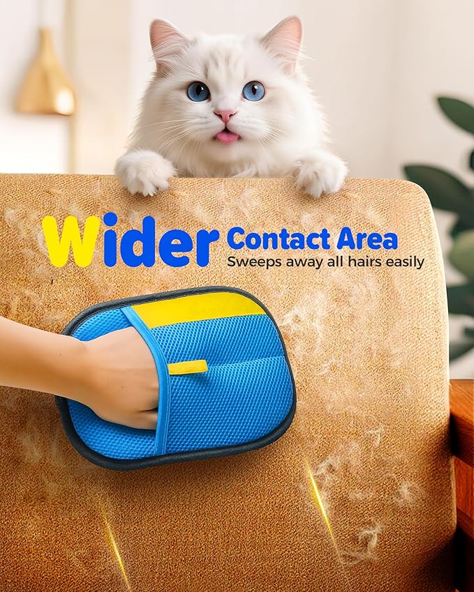 2025 Thickened Electrostatic Pet Hair Removal Gloves (2 Pcs) - Reusable Strong Grooming Gloves for Cats & Dogs, Hair Remover for Couch, Furniture, Carpet, Car Seats & Clothing (Blue)-PurrikoPets