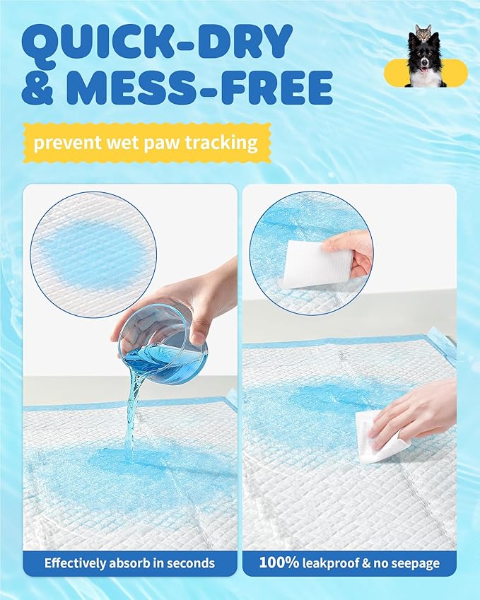 150-Pack Large Puppy Pads - 22'' x 22'' Pee Pads for Dogs Potty Training with Leak-Proof Quick-Dry Design, 6-Layer Dog Pads Large, Blue-PurrikoPets